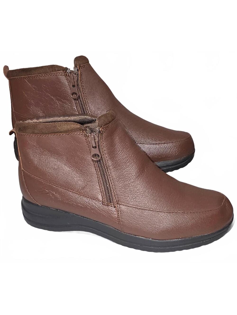 Dr Scholls Chocolate Brown Leather Boots Women's 8.5W w/ Side Zippers Round Toe